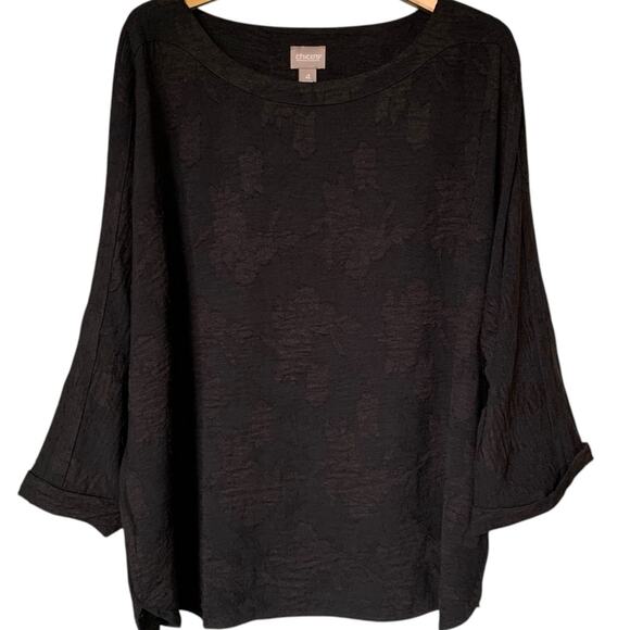 NWT Chico's Top Women's Size 4 (2X) Tropical Clip Jacquard Black Cuffed Sleeve - Picture 1 of 6